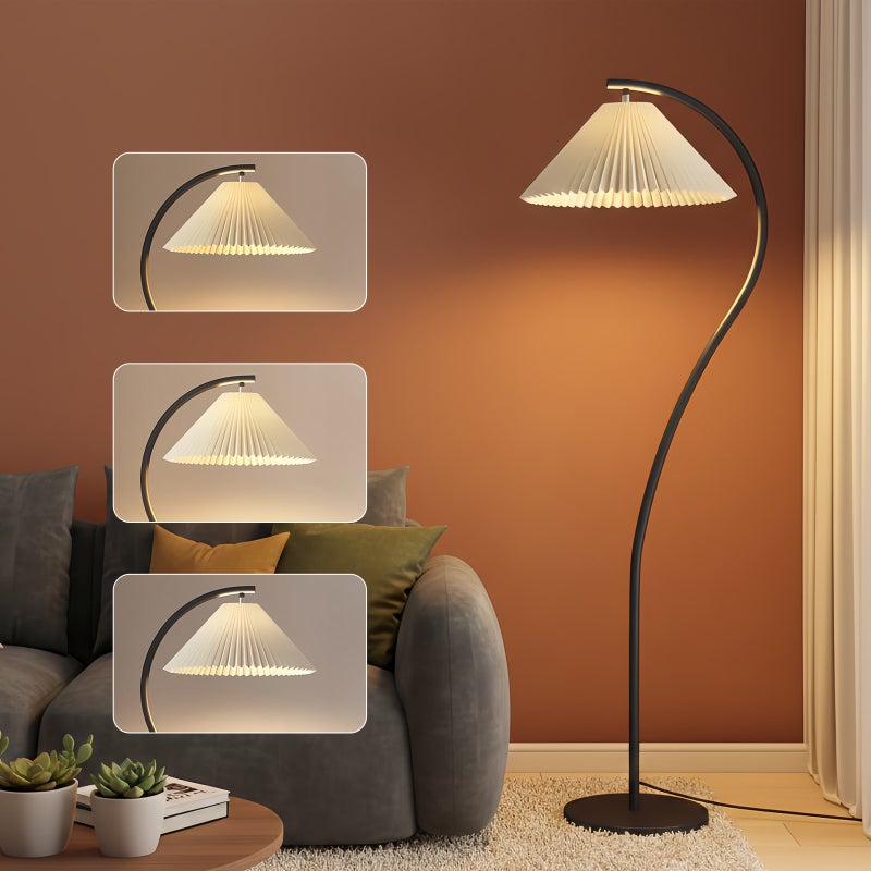 شاربدو مصباح أرضي أسود مقوس، قابل للتعتيم بثلاثة ألوان، قاعدة من الحديد الرملي، مصباح أرضي عصري لغرفة النوم وغرفة المعيشة - Image 1